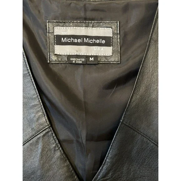 Michael Michelle Black leather Biker Vest With Eagle Embroidered Size M men - Picture 3 of 8